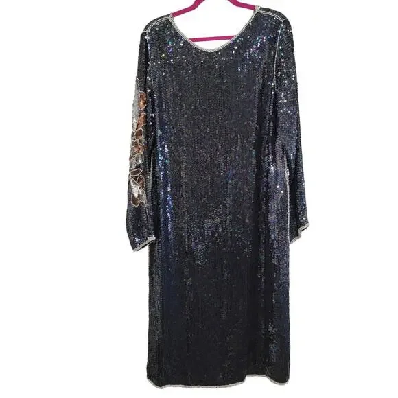Gorgeous Sequin Sheath Dress | Modest Glam Vintage Silk - Picture 2 of 12